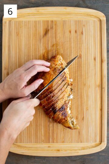 Slicing up roasted turkey breast.