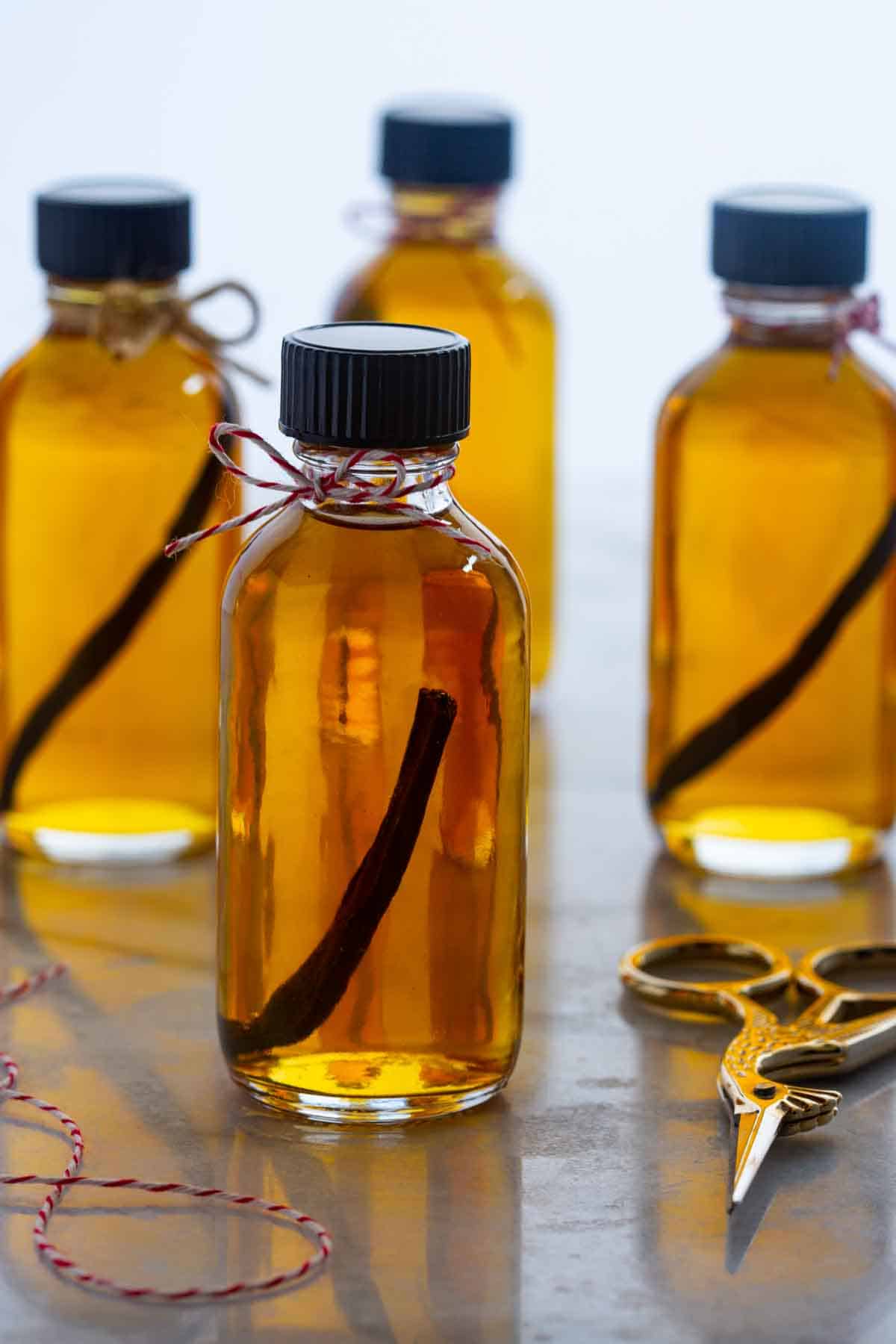 Making small batches of homemade vanilla extract.