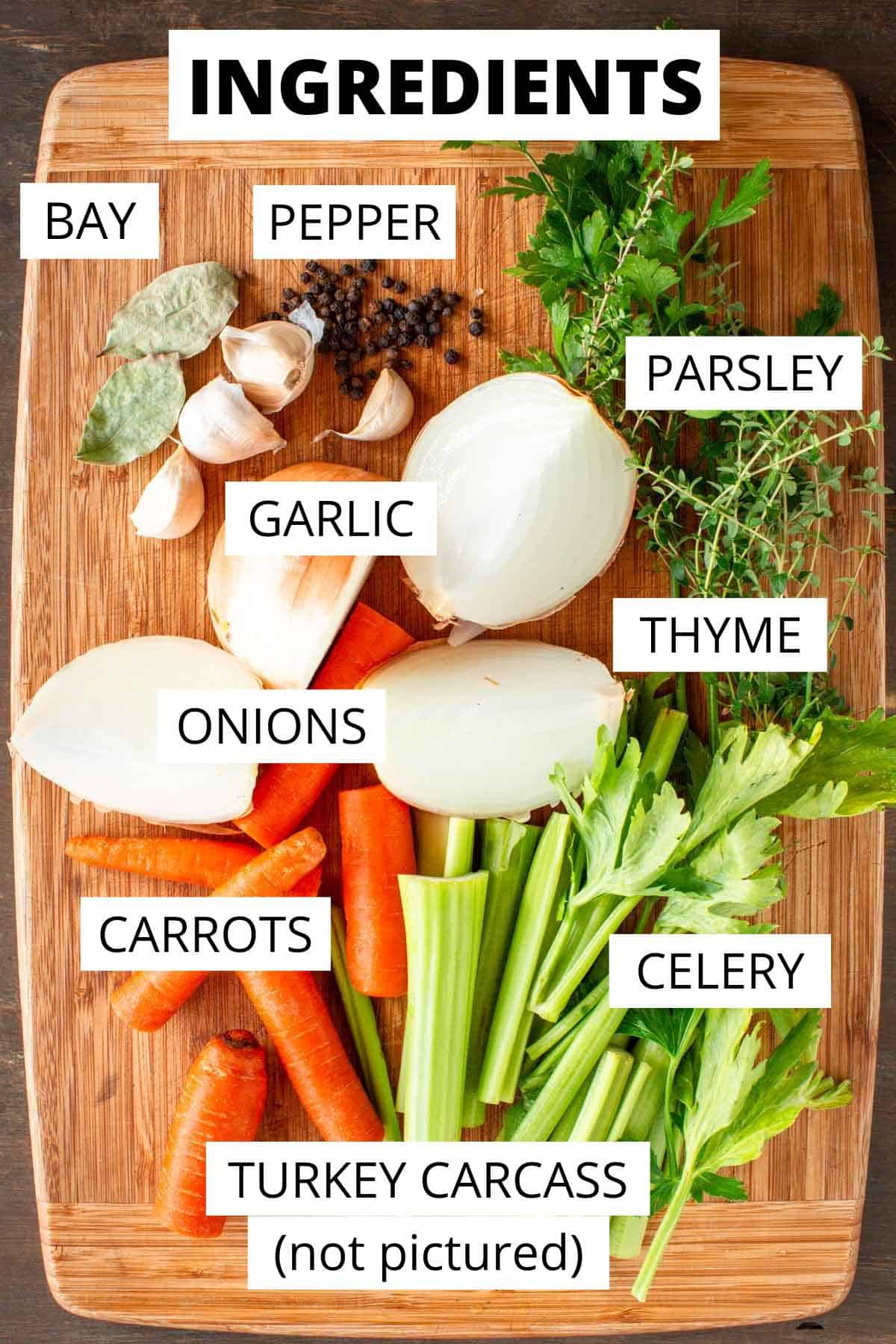 Ingredients needed for homemade turkey stock.