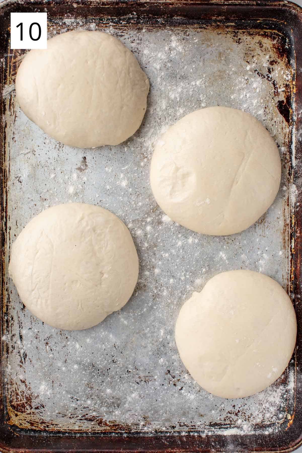 Close up of small balls of Neapolitan pizza dough.