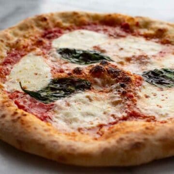 A freshly baked Neapolitan style pizza.