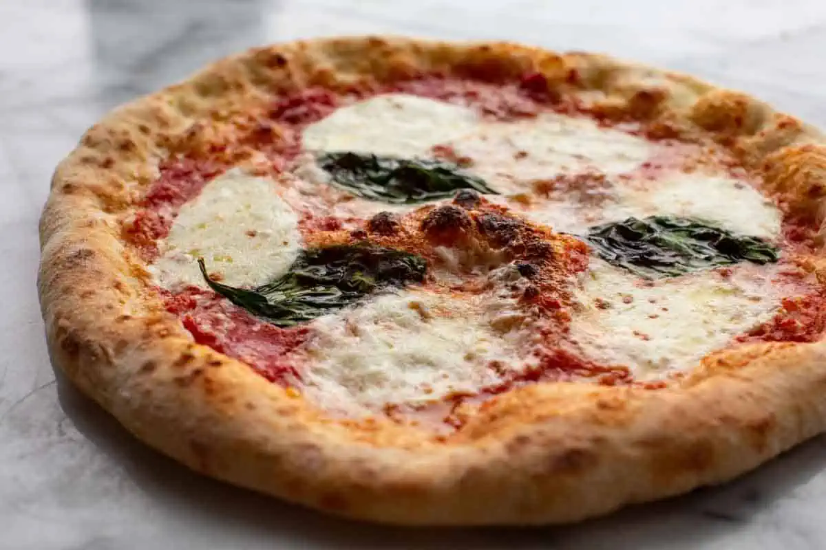 A freshly baked Neapolitan style pizza.
