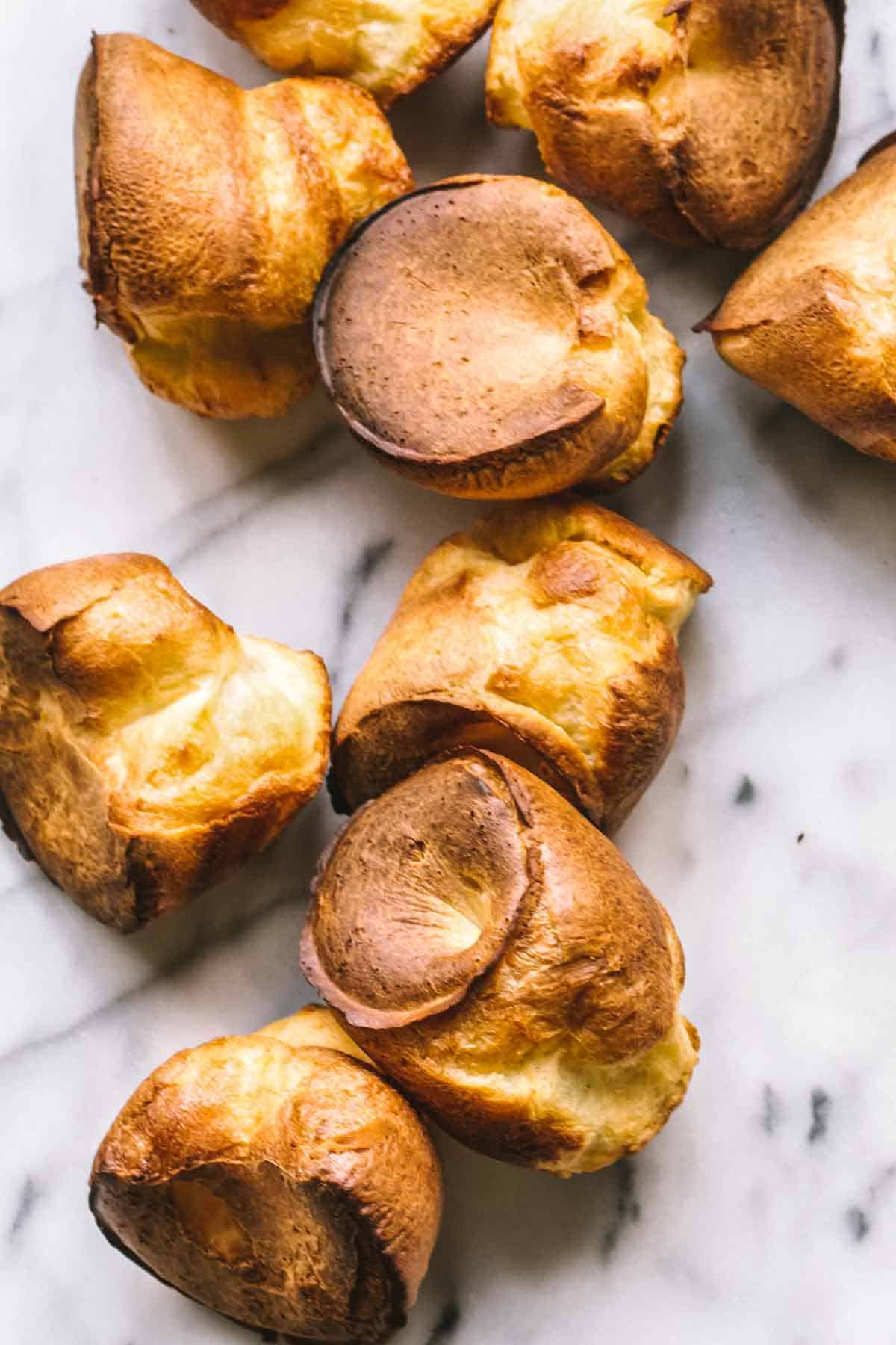 Deeply browned and puffed up muffin tin popovers. 