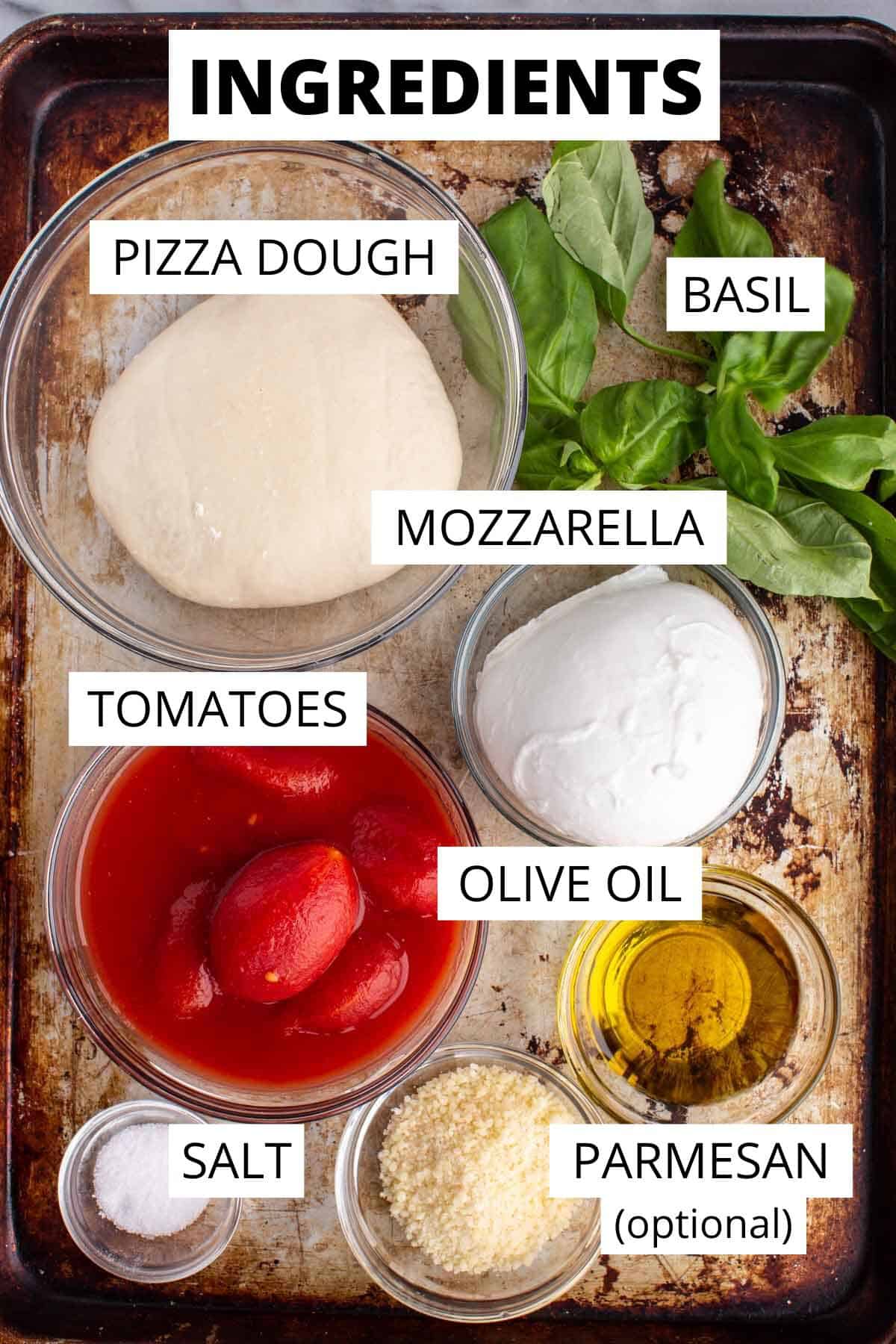 Ingredients for pizza Margherita.