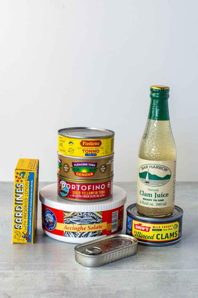 An assortment of tinned fish and seafood used in Italian cooking.