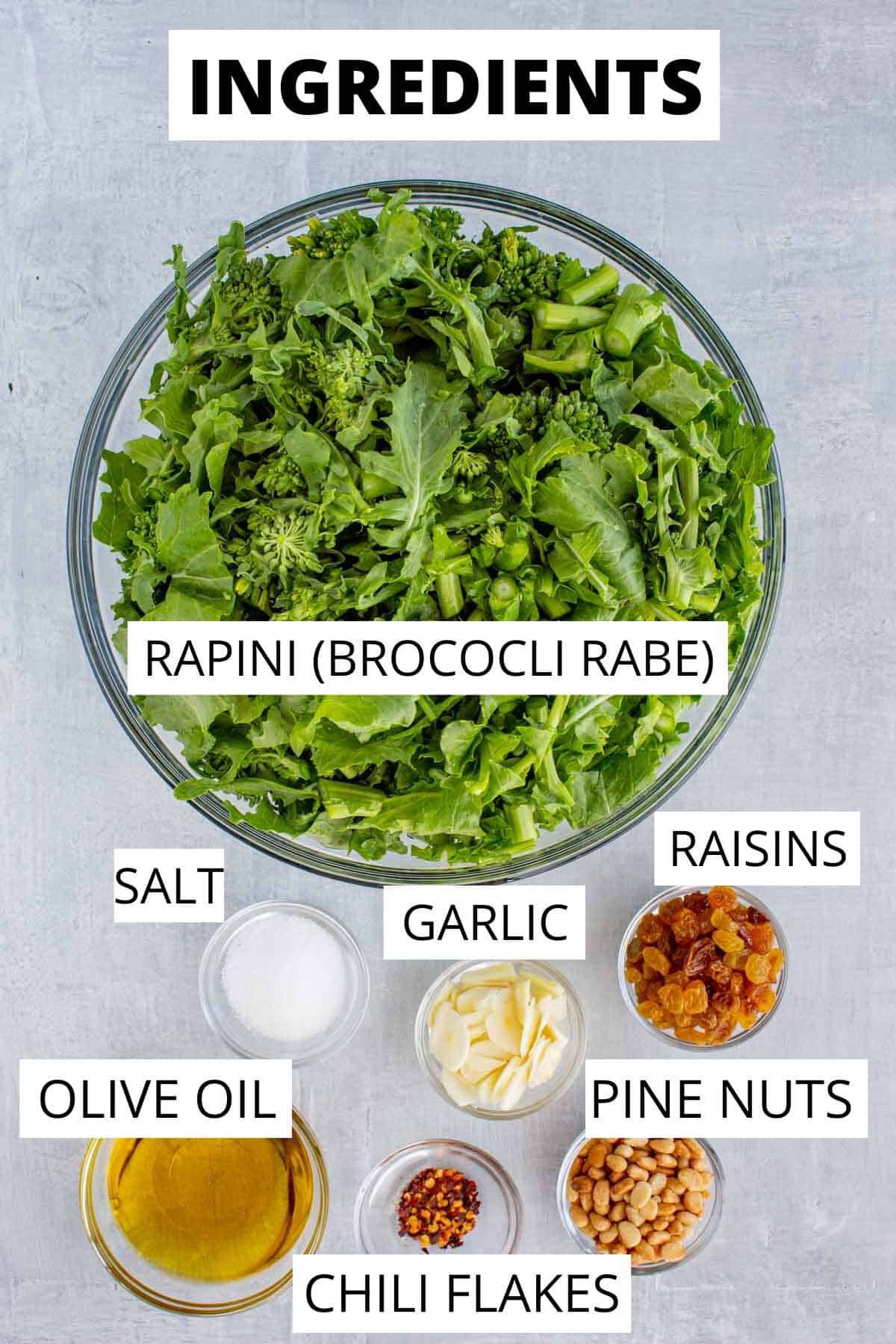 Ingredients for a Sicilian style rapini recipe.